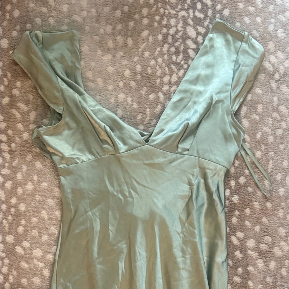 Satin V-Neck Maxi Dress in Sage Green